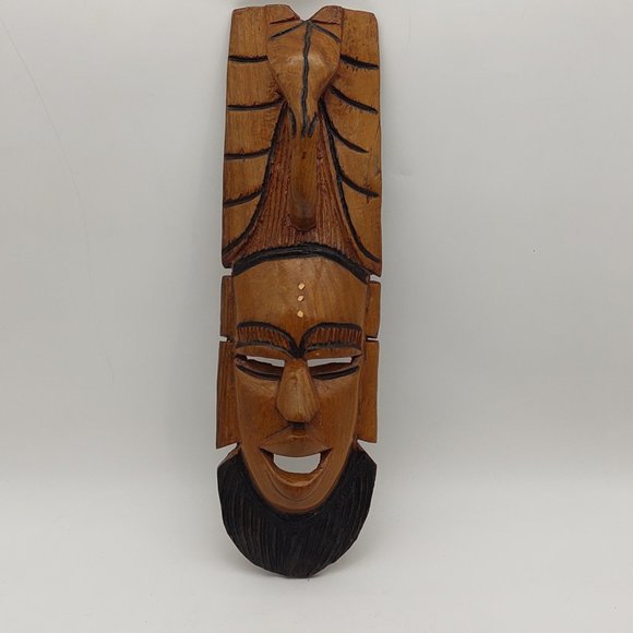 Wooden Indonesian Bearded Wall Mask - Picture 1 of 11